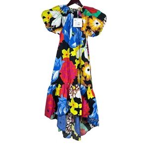 NWT Christopher John Rogers + Target Dress XS Floral Puff Sleeve High-Low Tiered